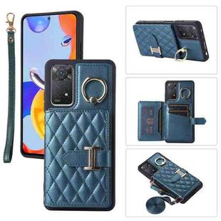 For Xiaomi Redmi Note 11 Pro 4G Horizontal Card Bag Ring Holder Phone Case with Dual Lanyard(Dark Green)