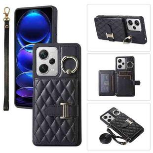 For Xiaomi Redmi Note 12 Pro 5G Horizontal Card Bag Ring Holder Phone Case with Dual Lanyard(Black)