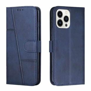 For iPhone 15 Pro Max Stitching Calf Texture Buckle Leather Phone Case(Blue)