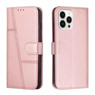 For iPhone 15 Pro Max Stitching Calf Texture Buckle Leather Phone Case(Rose Gold)