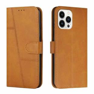 For iPhone 15 Pro Max Stitching Calf Texture Buckle Leather Phone Case(Yellow)