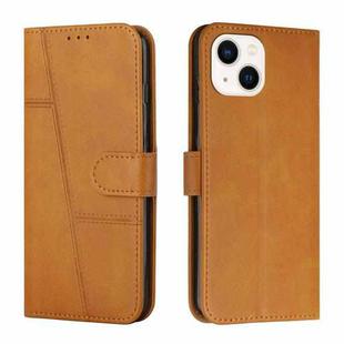 For iPhone 15 Plus Stitching Calf Texture Buckle Leather Phone Case(Yellow)