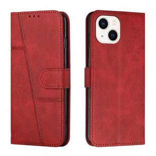 For iPhone 15 Stitching Calf Texture Buckle Leather Phone Case(Red)