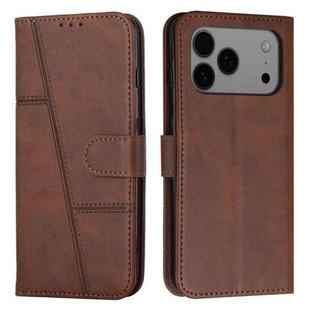 For iPhone 17 Pro Max Stitching Calf Texture Buckle Leather Phone Case(Brown)