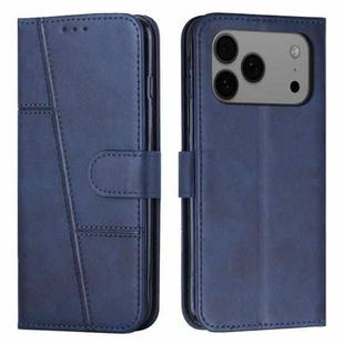 For iPhone 17 Pro Max Stitching Calf Texture Buckle Leather Phone Case(Blue)