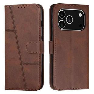 For iPhone 17 Pro Stitching Calf Texture Buckle Leather Phone Case(Brown)