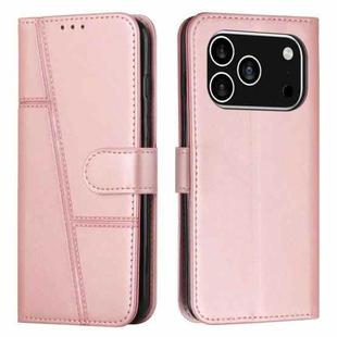 For iPhone 17 Pro Stitching Calf Texture Buckle Leather Phone Case(Rose Gold)