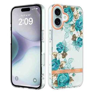 For iPhone 16 Flowers and Plants Series IMD TPU Phone Case(Blue Rose)