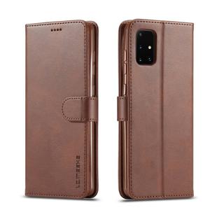 For Samsung Galaxy A71 5G LC.IMEEKE Calf Texture Horizontal Flip Leather Case, with Holder & Card Slots & Wallet & Photo Frame(Coffee)