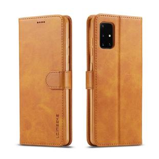 For Samsung Galaxy A71 5G LC.IMEEKE Calf Texture Horizontal Flip Leather Case, with Holder & Card Slots & Wallet & Photo Frame(Brown)