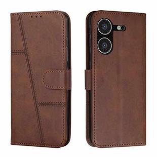 For Tecno Pova 5 4G Stitching Calf Texture Buckle Leather Phone Case(Brown)