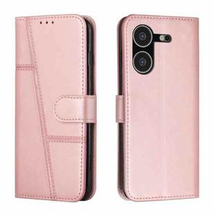 For Tecno Pova 5 4G Stitching Calf Texture Buckle Leather Phone Case(Rose Gold)