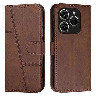 For Tecno Spark 20 Pro Stitching Calf Texture Buckle Leather Phone Case(Brown)
