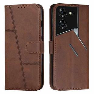 For Tecno Pova 5 Pro Stitching Calf Texture Buckle Leather Phone Case(Brown)