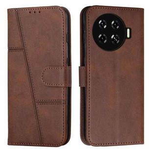 For Tecno Spark 20 Pro+ Stitching Calf Texture Buckle Leather Phone Case(Brown)