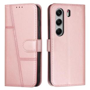 For Tecno Camon 40 Pro 4G Stitching Calf Texture Buckle Leather Phone Case(Rose Gold)