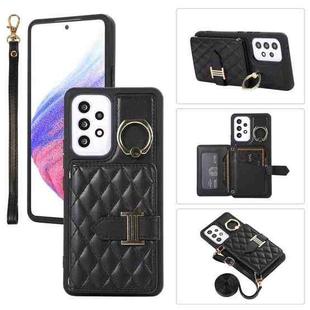 For Samsung Galaxy A53 5G Horizontal Card Bag Ring Holder Phone Case with Dual Lanyard(Black)