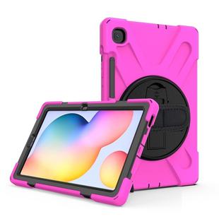 For Samsung Galaxy Tab S6 Lite P610 Shockproof Colorful Silicone + PC Protective Case with Holder & Shoulder Strap & Hand Strap & Pen Slot(Rose Red)