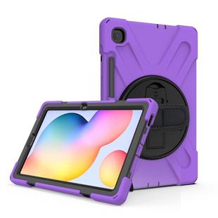 For Samsung Galaxy Tab S6 Lite P610 Shockproof Colorful Silicone + PC Protective Case with Holder & Shoulder Strap & Hand Strap & Pen Slot(Purple)