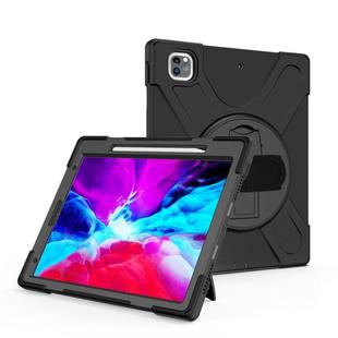 For iPad Pro 12.9 2021 / 2020 Shockproof Colorful Silicone + PC Protective Tablet Case with Holder & Shoulder Strap & Hand Strap & Pen Slot(Black)