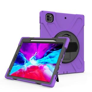 For iPad Pro 12.9 2021 / 2020 Shockproof Colorful Silicone + PC Protective Tablet Case with Holder & Shoulder Strap & Hand Strap & Pen Slot(Purple)