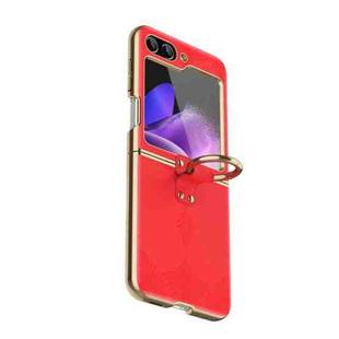 For Samsung Galaxy Z Flip5 Electroplated Embossed Leather Phone Case with Ring(Red)