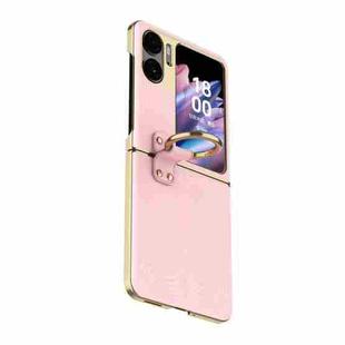 For OPPO Find N2 Flip Electroplated Embossed Leather Phone Case with Ring(Pink)
