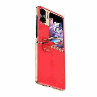 For OPPO Find N2 Flip Electroplated Embossed Leather Phone Case with Ring(Red)