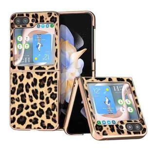 For Samsung Galaxy Z Flip5 Nano Plating Leopard Print Phone Case(Brown)