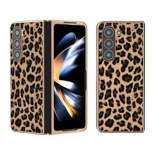 For Samsung Galaxy Z Fold5 Nano Plating Leopard Print Phone Case(Brown)