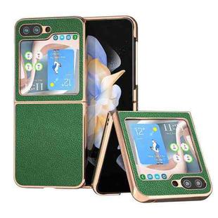 For Samsung Galaxy Z Flip5 Genuine Leather Mino Series Nano Plating Phone Case(Green)