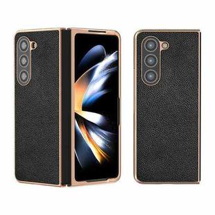 For Samsung Galaxy Z Fold5 Genuine Leather Mino Series Nano Plating Phone Case(Black)