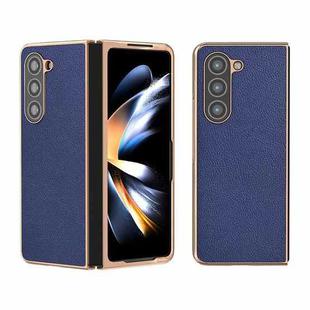 For Samsung Galaxy Z Fold5 Genuine Leather Mino Series Nano Plating Phone Case(Royal Blue)