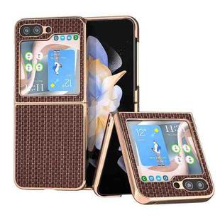 For Samsung Galaxy Z Flip5 Genuine Leather Luxury Series Nano Plating Phone Case(Coffee)