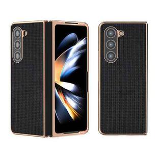 For Samsung Galaxy Z Fold5 Genuine Leather Luxury Series Nano Plating Phone Case(Black)