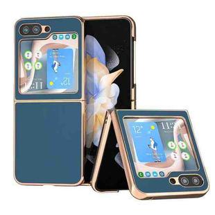 For Samsung Galaxy Z Flip5 Genuine Leather Silk Series Nano Plating Phone Case(Blue)