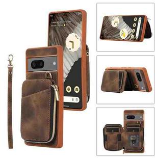 For Google Pixel 7a Zipper Card Bag Back Cover Phone Case(Brown)