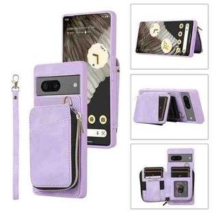 For Google Pixel 7a Zipper Card Bag Back Cover Phone Case(Purple)