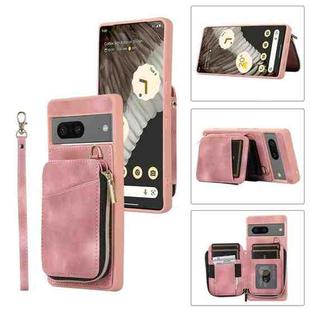 For Google Pixel 7a Zipper Card Bag Back Cover Phone Case(Pink)