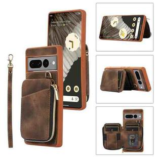 For Google Pixel 7 Pro Zipper Card Bag Back Cover Phone Case(Brown)