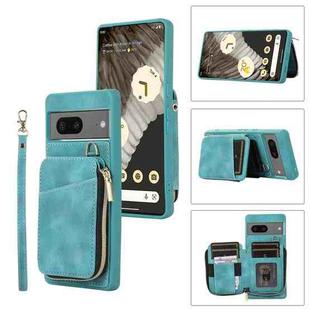 For Google Pixel 7 Zipper Card Bag Back Cover Phone Case(Turquoise)