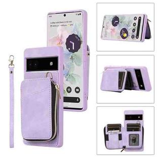 For Google Pixel 6a Zipper Card Bag Back Cover Phone Case(Purple)