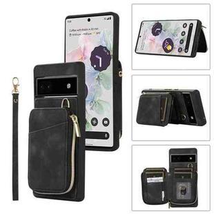 For Google Pixel 6a Zipper Card Bag Back Cover Phone Case(Black)
