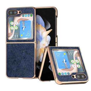 For Samsung Galaxy Z Flip5 Nano Plating Retro Litchi Texture PU Phone Case(Blue)