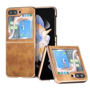 For Samsung Galaxy Z Flip5 Nano Plating Retro Litchi Texture PU Phone Case(Brown)