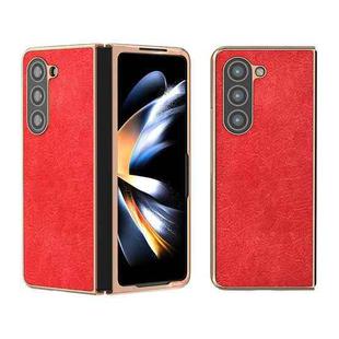 For Samsung Galaxy Z Fold5 Nano Plating Retro Litchi Texture PU Phone Case(Red)