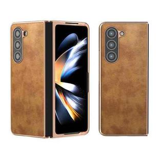 For Samsung Galaxy Z Fold5 Nano Plating Retro Litchi Texture PU Phone Case(Brown)