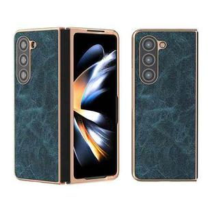 For Samsung Galaxy Z Fold5 Nano Plating Dream Litchi Texture PU Phone Case(Blue)