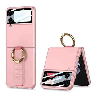 For Samsung Galaxy Z Flip4 5G GKK Integrated Ultrathin Shockproof Phone Case with Ring Wrist Strap(Pink)