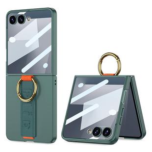 For Samsung Galaxy Z Flip7 5G GKK Integrated Ultrathin Shockproof Phone Case with Ring Wrist Strap(Green)